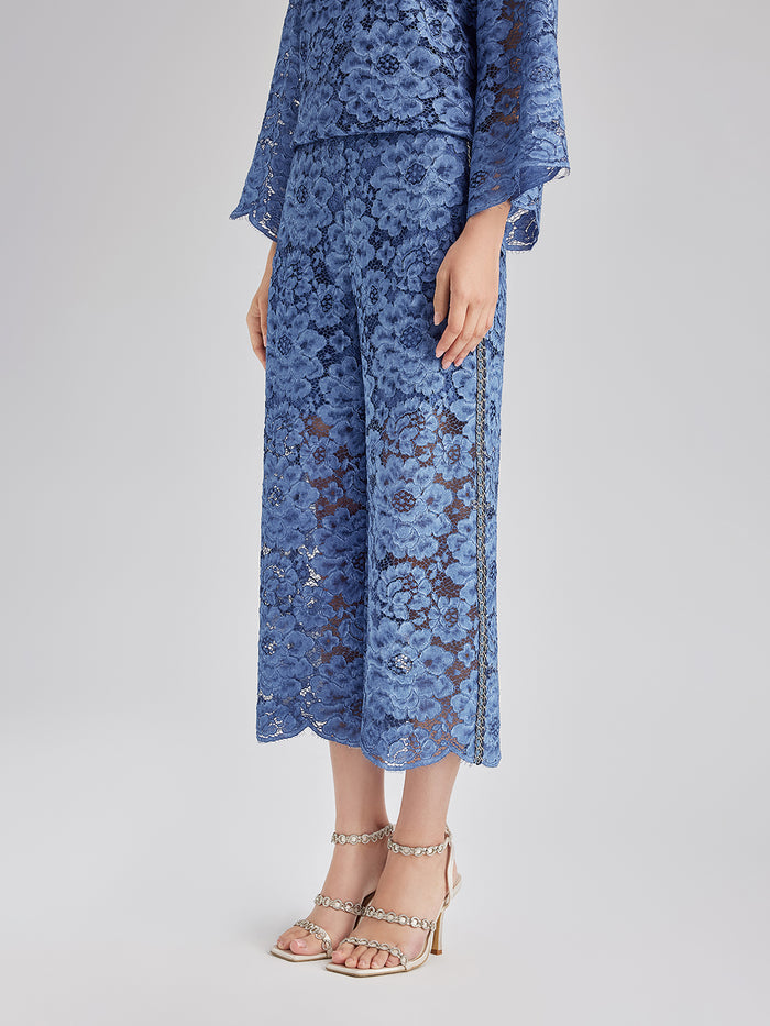 Retro Blue Wash Lace Elastic Pants