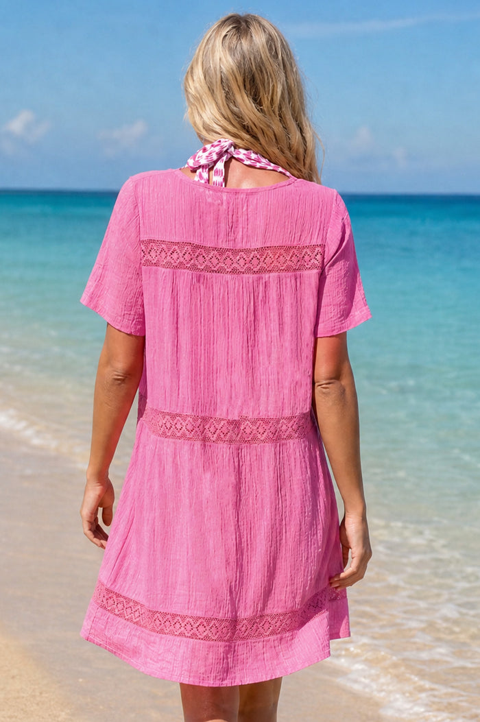 Roxy Crinkle Cotton Kaftan | Pink