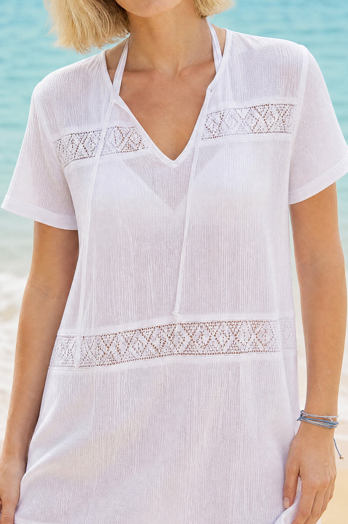 Roxy Crinkle Cotton Kaftan | White - Aspiga