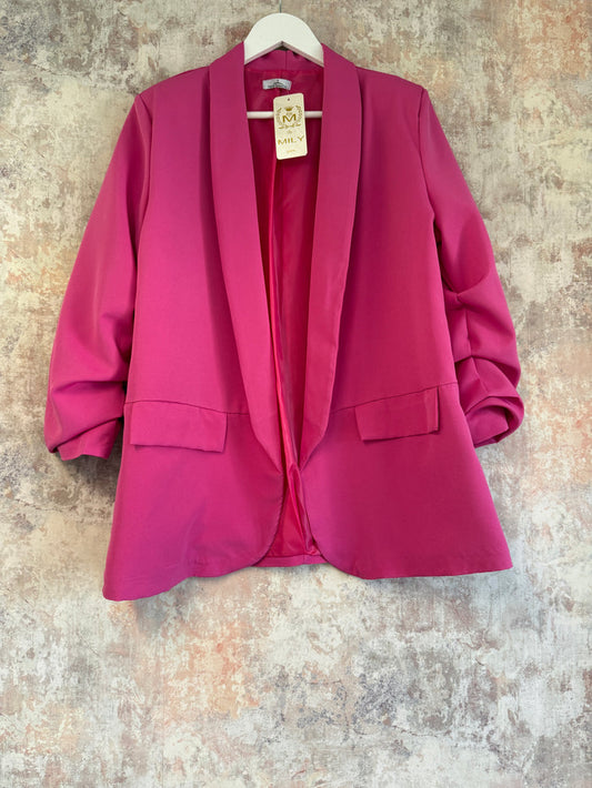 Ruched Sleeve Blazer Baby Cerise Pink