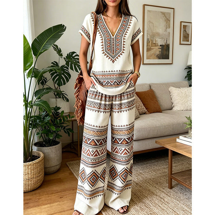 Rynessa - Ensemble femme boho avec haut imprimé et pantalon large