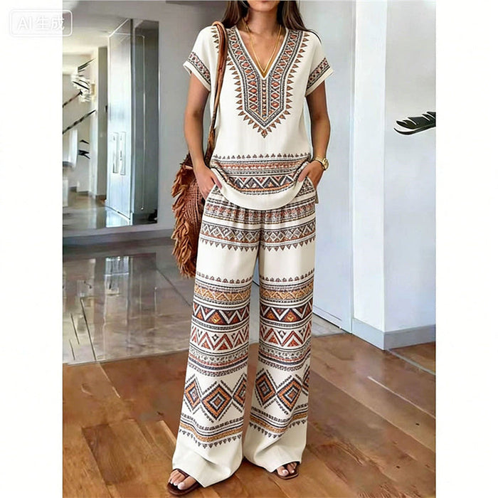 Rynessa - Ensemble femme boho avec haut imprimé et pantalon large