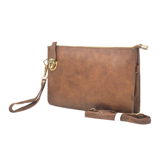 !SALE! Brown NGIL Faux Leather Push Lock Clutch/Crossbody Bag