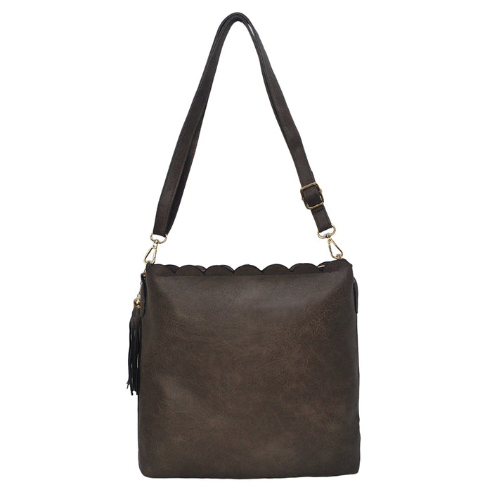 !SALE! Chocolate NGIL Faux Leather Scallop Shoulder Bag