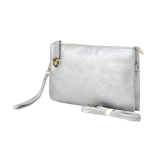 !SALE! Silver NGIL Faux Leather Push Lock Clutch/Crossbody Bag
