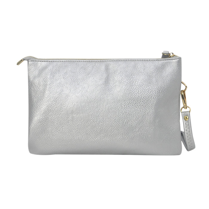 !SALE! Silver NGIL Faux Leather Push Lock Clutch/Crossbody Bag