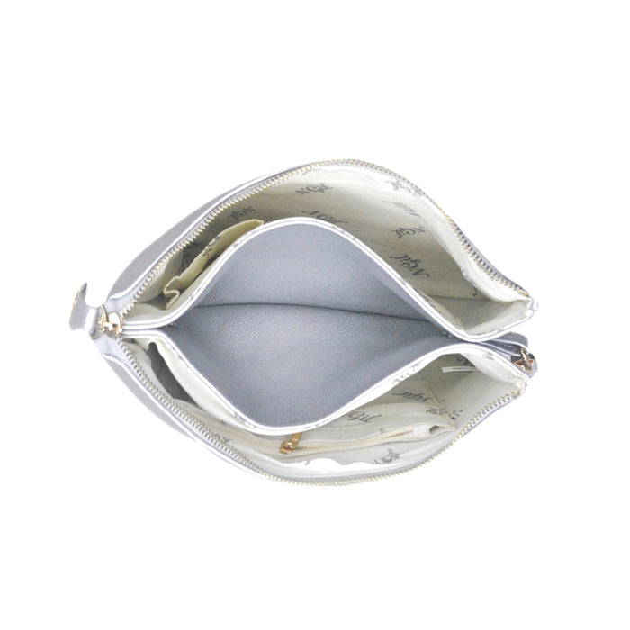 !SALE! Silver NGIL Faux Leather Push Lock Clutch/Crossbody Bag