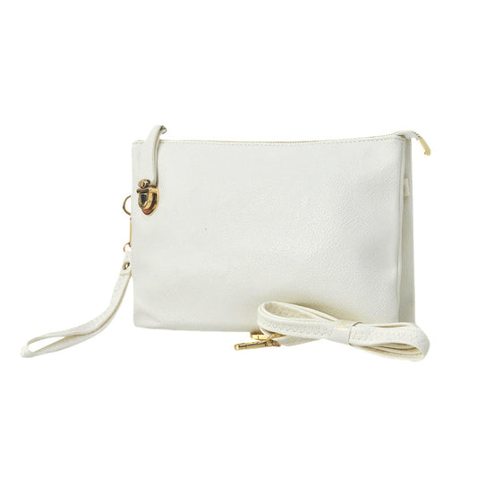 !SALE! White NGIL Faux Leather Push Lock Clutch/Crossbody Bag