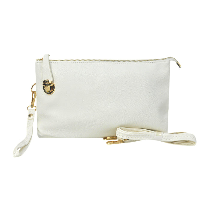 !SALE! White NGIL Faux Leather Push Lock Clutch/Crossbody Bag