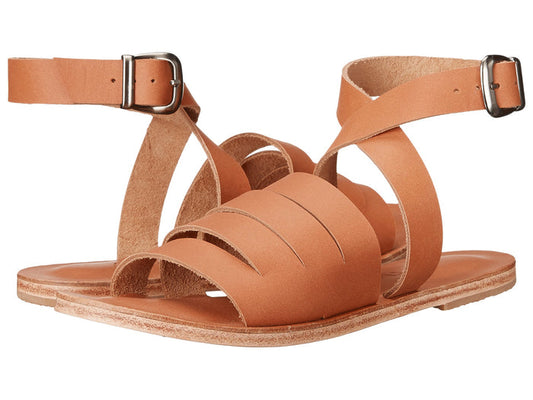 Santa Monica Blvd tan, handmade leather sandals with anklet strap and buckle  - Side View