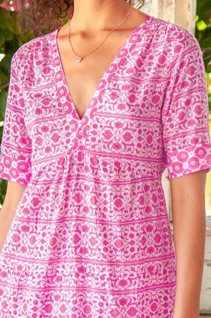Santorini Cotton Kaftan | Santorini White/Pink - Aspiga