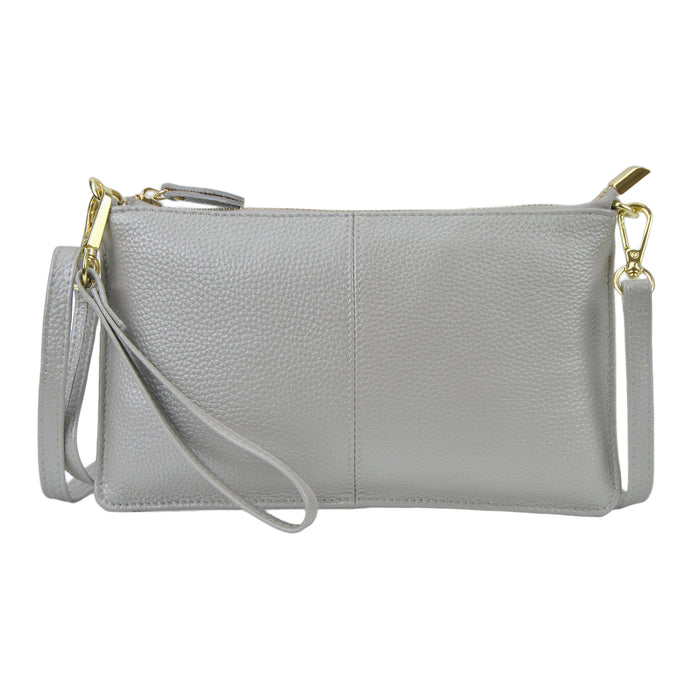 Silver NGIL Genuine Leather Wristlet Crossbody Bag
