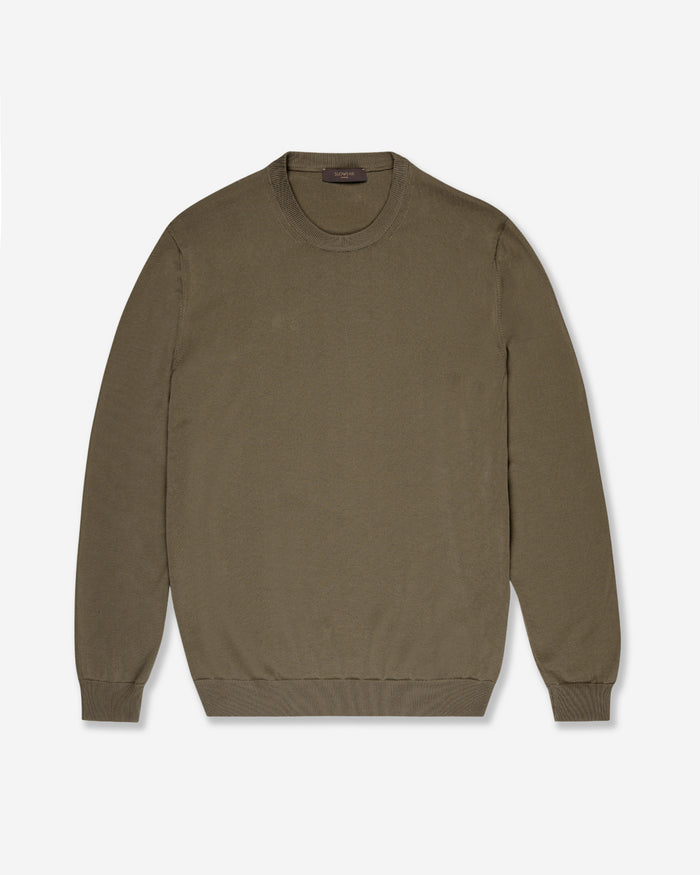 Slim fit cotton crepe crew-neck jumper