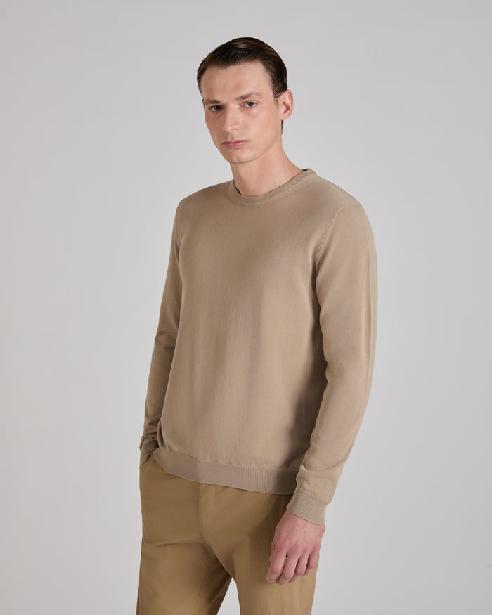 Slim fit cotton crepe crew-neck jumper