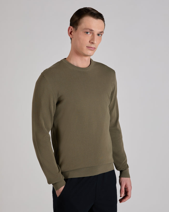 Slim fit cotton crepe crew-neck jumper