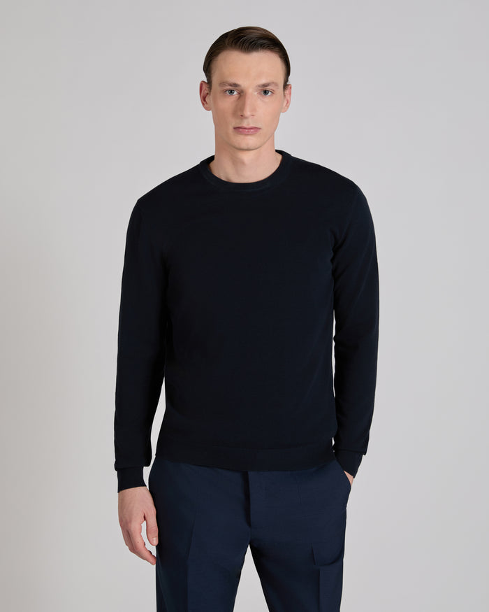 Slim fit cotton crepe crew-neck jumper