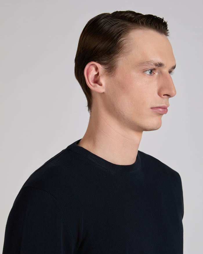 Slim fit cotton crepe crew-neck jumper