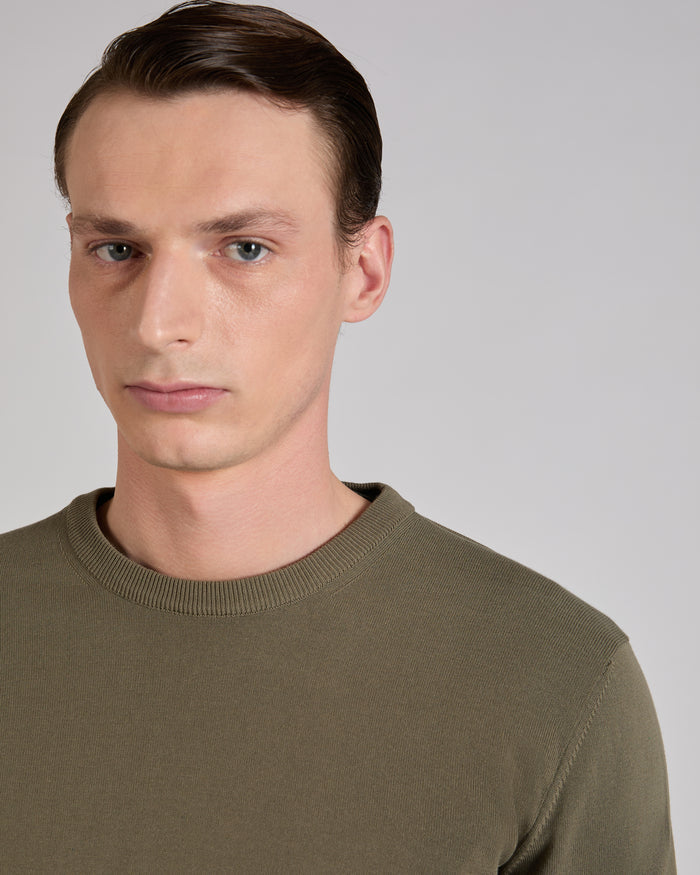 Slim fit cotton crepe crew-neck jumper