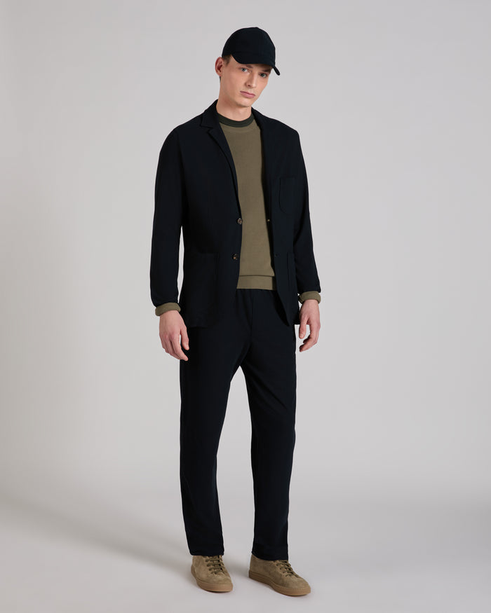 Slim fit cotton crepe crew-neck jumper