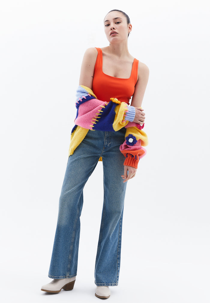 Square Neck Tank Top - MANDARIN RED