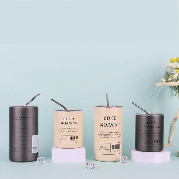 Stainless Steel Iced Coffee Mug with Straw