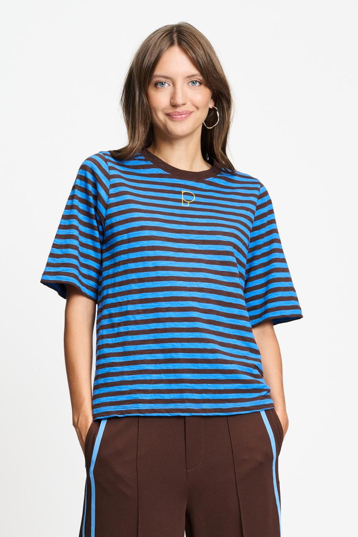 POM Amsterdam Tshirts T-SHIRT - Tyra Striped Brown Blue