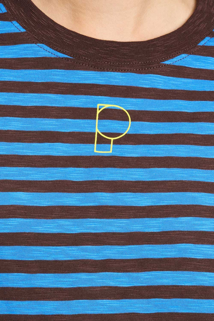 POM Amsterdam Tshirts T-SHIRT - Tyra Striped Brown Blue