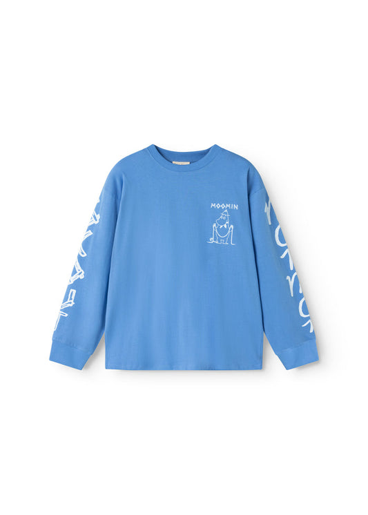 Light blue blouse with long sleeves and a small chest print.
