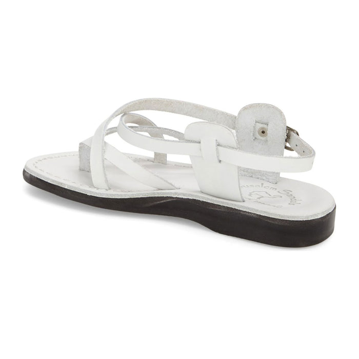 Tamar Buckle white, handmade leather sandals with back strap - back View
