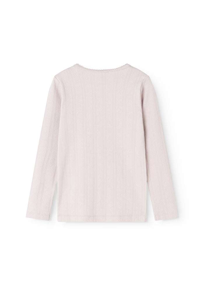 Kids T‑shirt in light purple with crew neck and long sleeves on the back.