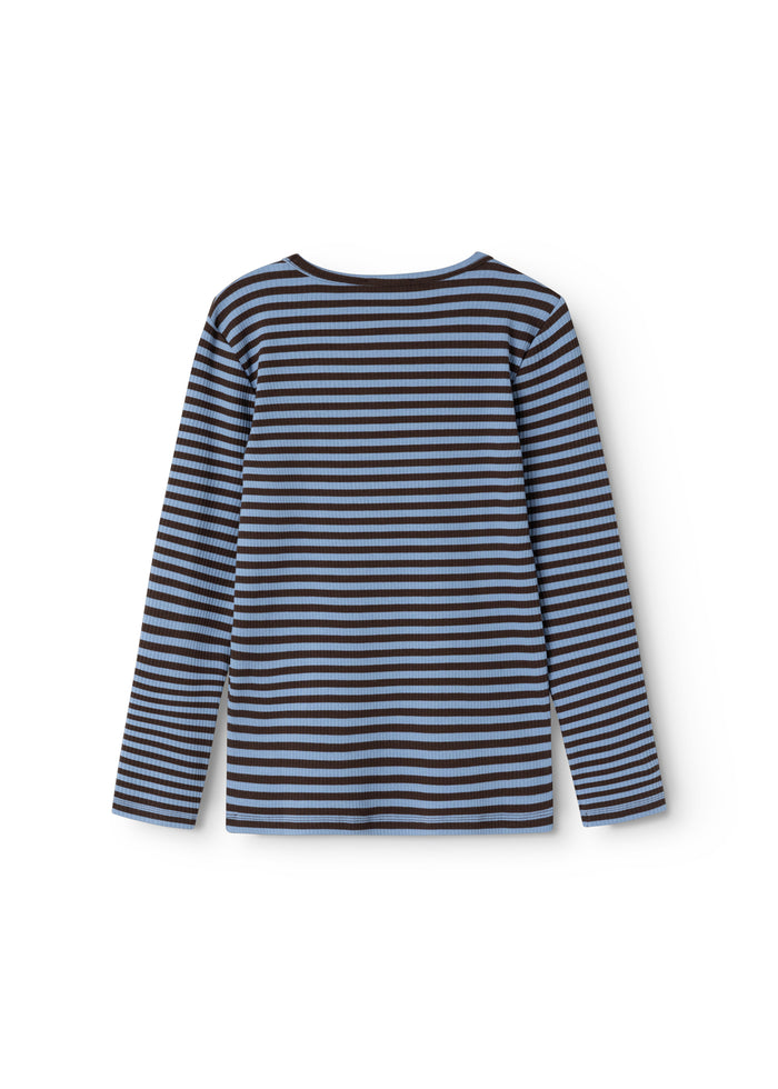 Striped long-sleeve T-shirt with round neck in dark and light stripes