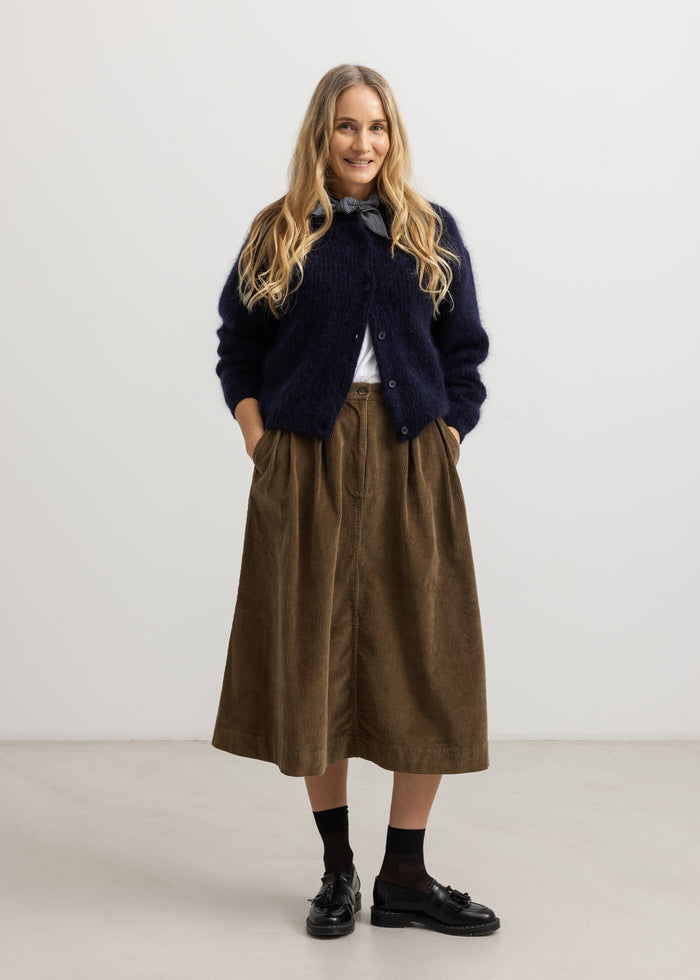 Tavon W striped cardigan in dark melange with a relaxed fit and long sleeves.