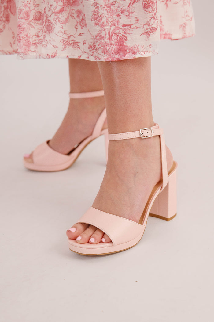 Blush Ankle Strap Block Heel Sandals | Feminine Dressy Summer Heels