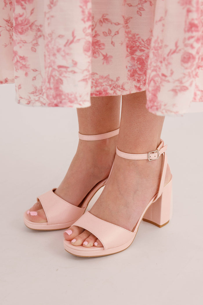 Blush Ankle Strap Block Heel Sandals | Feminine Dressy Summer Heels