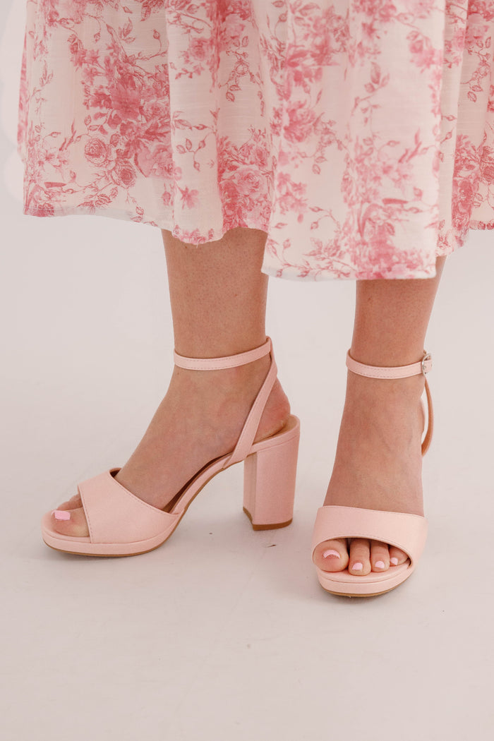 Blush Ankle Strap Block Heel Sandals | Feminine Dressy Summer Heels