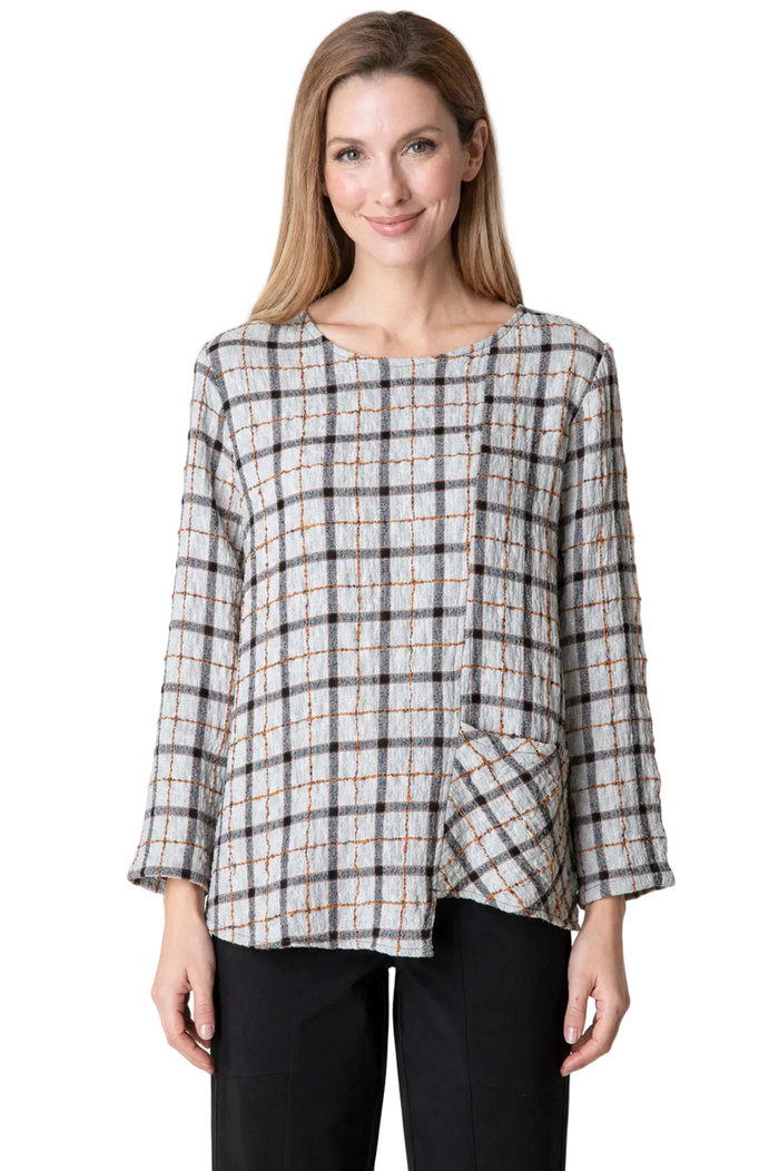 Textured Plaid Cotton Blend Pullover - 75910 - Size S Only!