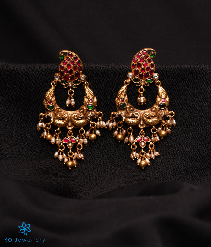 The Peshkash Silver Jadau Peacock Chand Bali Earrings