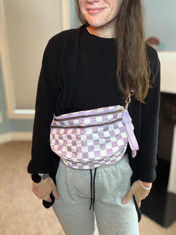 The Roni Nylon Crossbody - Checkered Light Purple