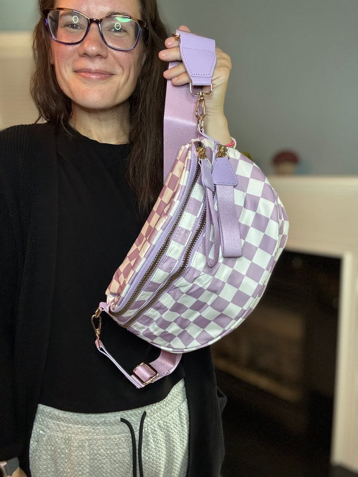 The Roni Nylon Crossbody - Checkered Light Purple