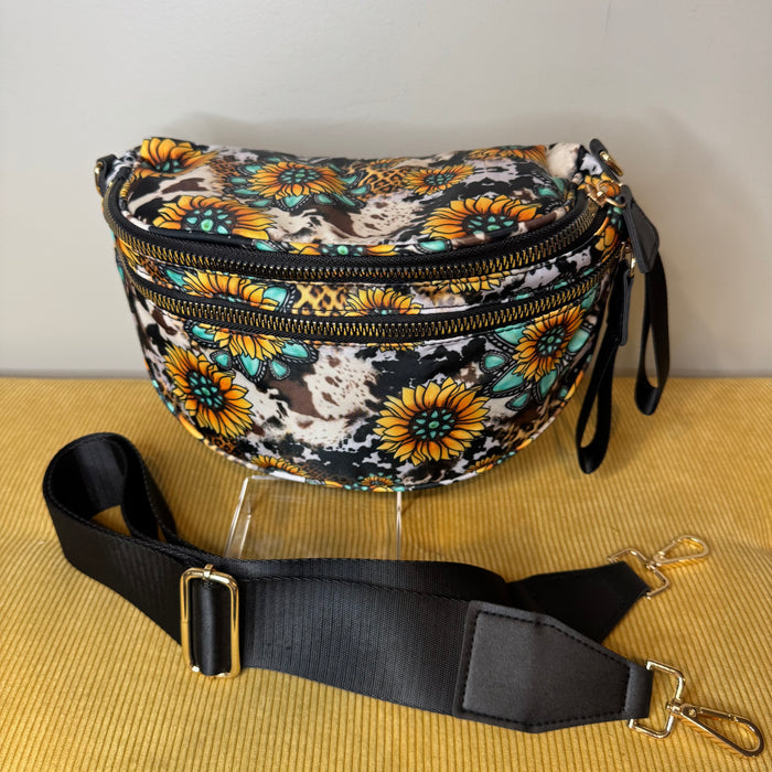 The Roni Nylon Crossbody - Turquoise Sunflower