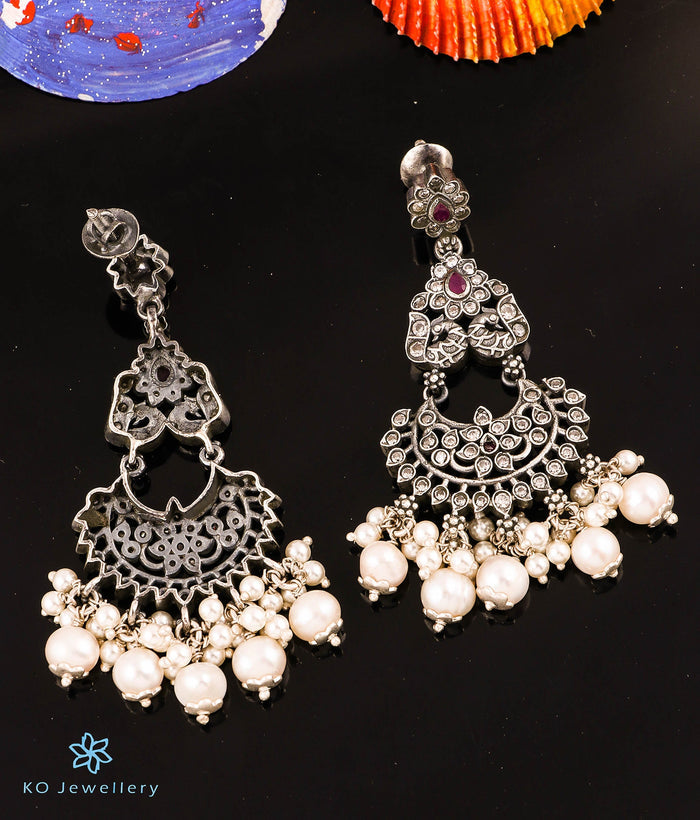 The Rudina Silver Pearl Peacock Earrings