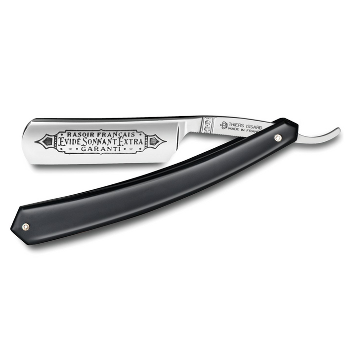 Thiers Issard 'Evide Sonnant Extra Garanti' Straight Razor 5/8" Black Resin Carbon Steel