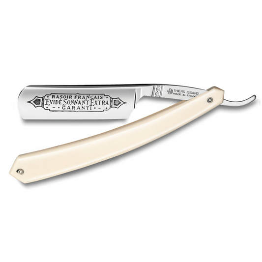 Thiers Issard 'Evide Sonnant Extra Garanti' Straight Razor 5/8" White Resin Carbon Steel