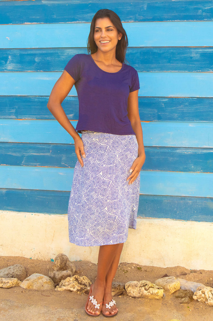 Tilda Viscose Crinkle Skirt | White/Blue