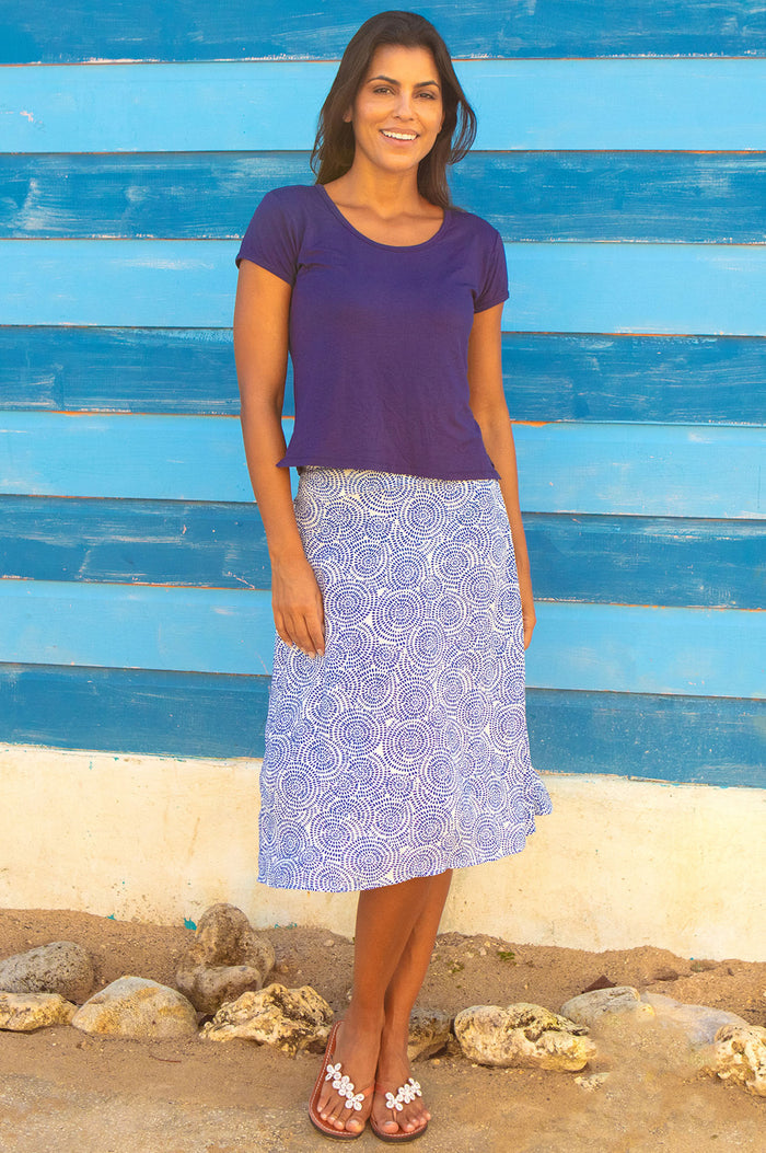 Tilda Viscose Crinkle Skirt | White/Blue