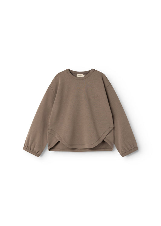 Dusty brown blouse with round neck and long sleeves