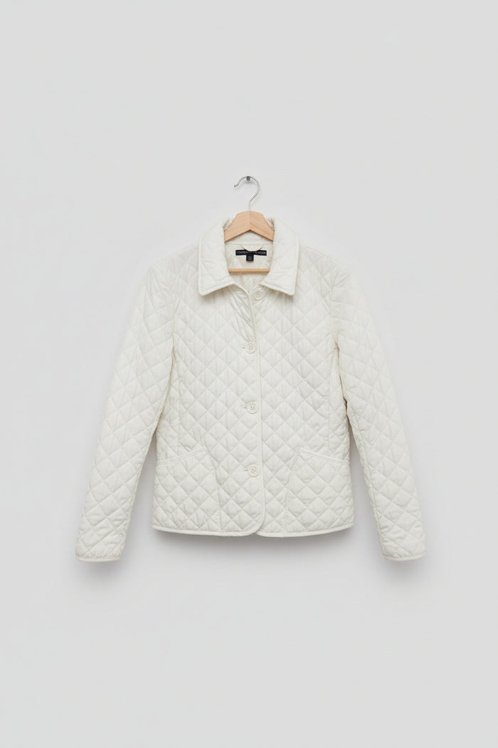 Tommy Hilfiger White Quilted Jacket (L) UK 12 EU 40 Collared Buttoned - USED