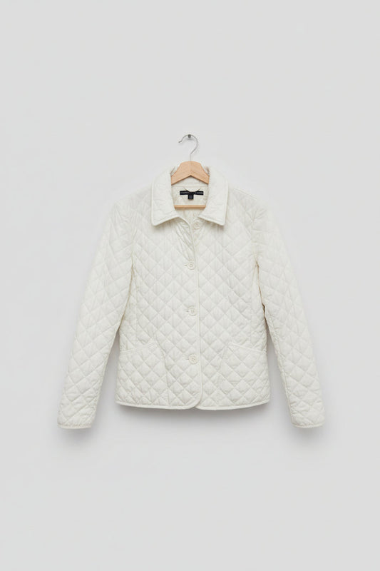 Tommy Hilfiger White Quilted Jacket (L) UK 12 EU 40 Collared Buttoned - USED