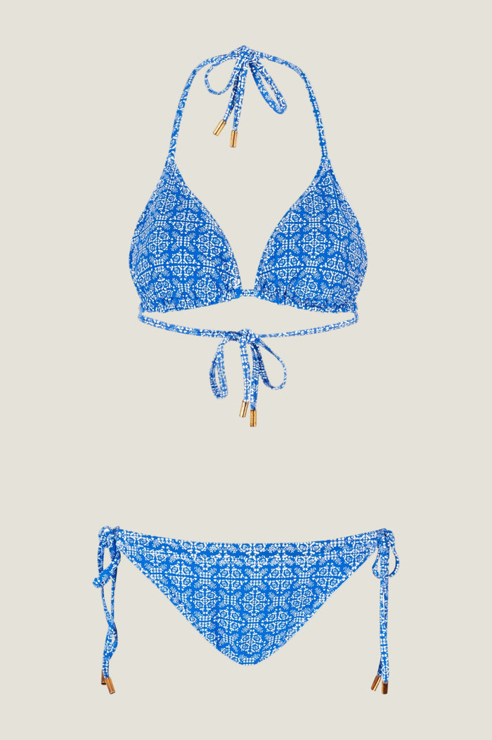 Triangle Recycled String Top and String Bikini Tie Side Bottoms | Cobalt - Aspiga
