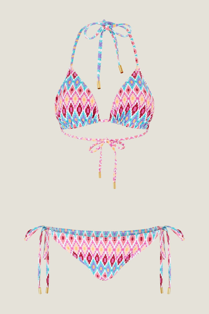 Triangle Recycled String Top and String Bikini Tie Side Bottoms | Multi - Aspiga